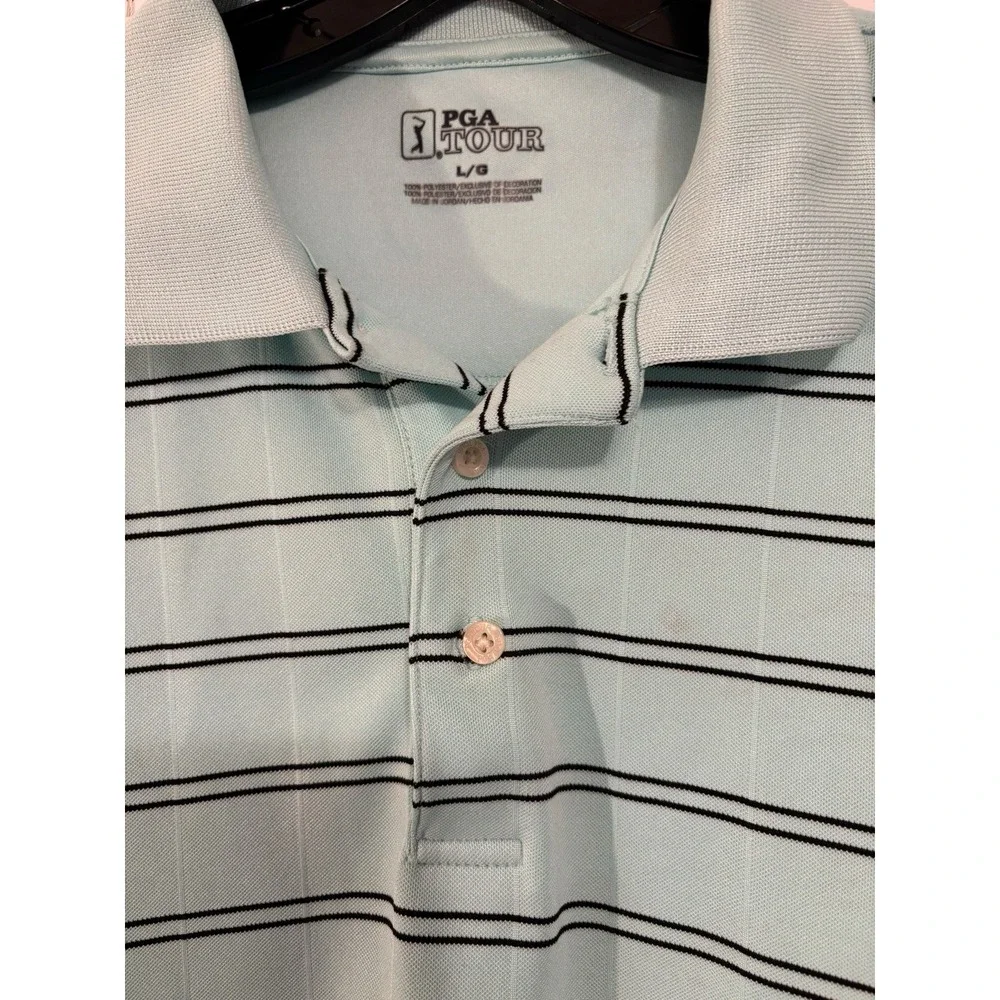 PGA Tour Mens Short Sleeve Polo Shirt‎ Gray Large  Striped